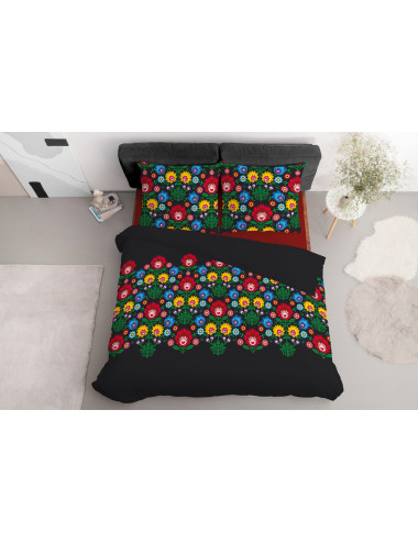 Komplet pościeli bawełnianej 160x200 wzór góralski czarny + 2x poszewka 3540 A - 4