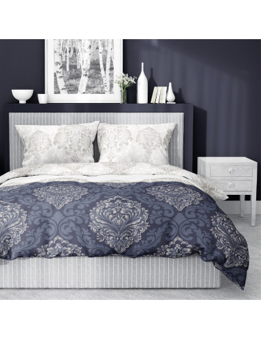 Komplet pościeli bawełnianej 160x200 wzór glamour granat-beż + 2x poszewka 3397 A