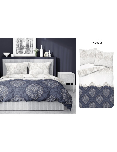Komplet pościeli bawełnianej 160x200 wzór glamour granat-beż + 2x poszewka 3397 A