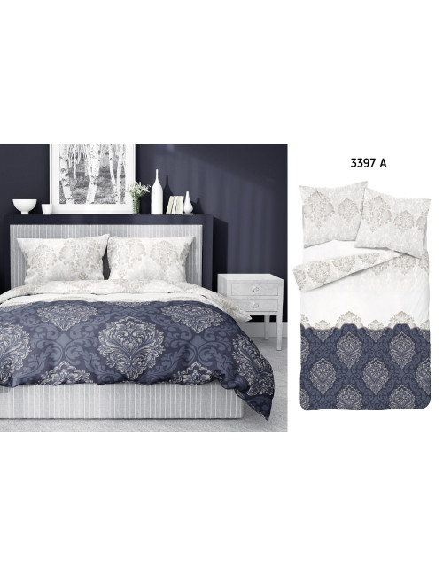 Komplet pościeli bawełnianej 160x200 wzór glamour granat-beż + 2x poszewka 3397 A