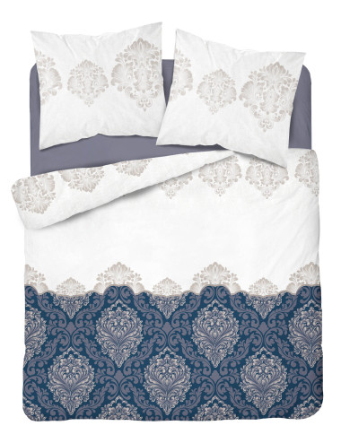 Komplet pościeli bawełnianej 160x200 wzór glamour granat-beż + 2x poszewka 3397 A