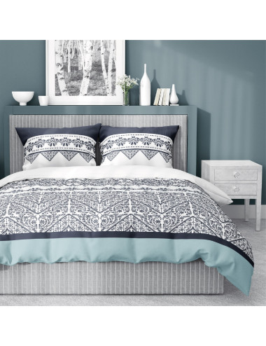 Komplet pościeli bawełnianej 160x200 wzór nowoczesny mięta-biały-czarny + 2x poszewka 3265 A