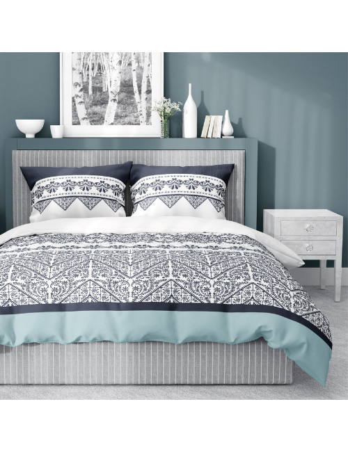 Komplet pościeli bawełnianej 160x200 wzór nowoczesny mięta-biały-czarny + 2x poszewka 3265 A