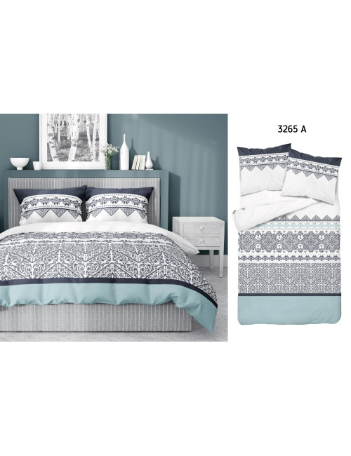 Komplet pościeli bawełnianej 160x200 wzór nowoczesny mięta-biały-czarny + 2x poszewka 3265 A