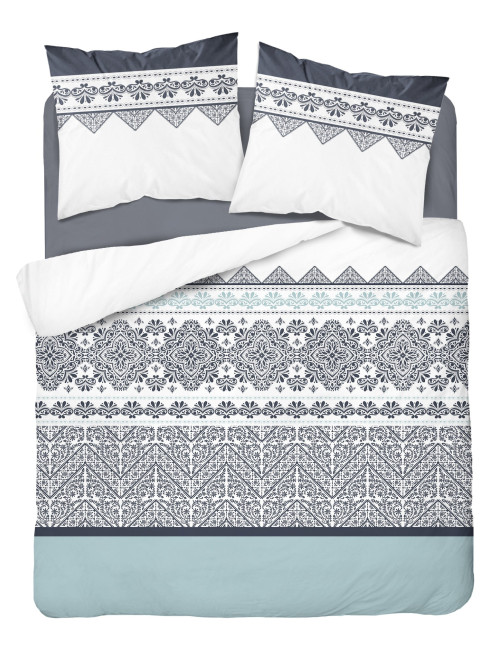 Komplet pościeli bawełnianej 160x200 wzór nowoczesny mięta-biały-czarny + 2x poszewka 3265 A