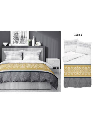 Komplet pościeli bawełnianej 160x200 żółty-czerń-biel + 2x poszewka 3258 B