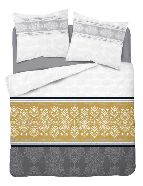 Komplet pościeli bawełnianej 160x200 żółty-czerń-biel + 2x poszewka 3258 B