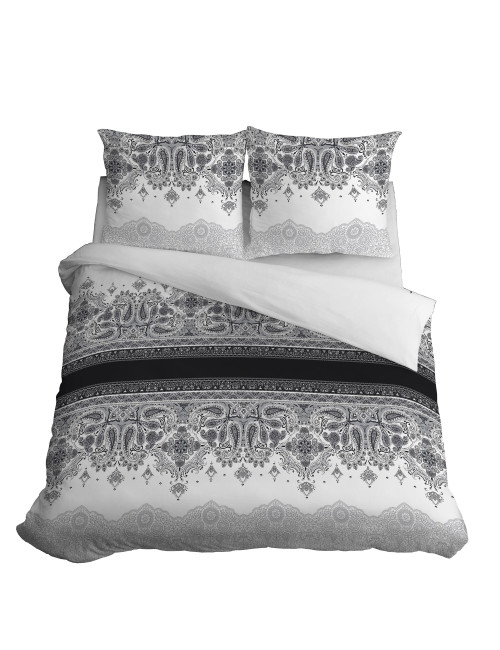Komplet pościeli bawełnianej 160x200 ornament szarość-biel + 2x poszewka 3635 B