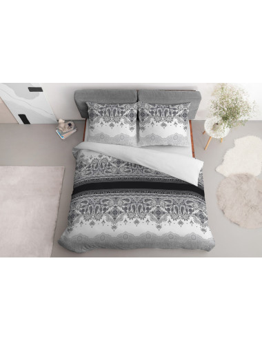 Komplet pościeli bawełnianej 160x200 ornament szarość-biel + 2x poszewka 3635 B - 4