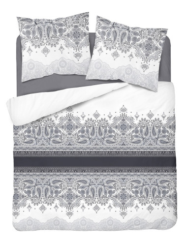 Komplet pościeli bawełnianej 220x200 ornament szarość-biel + 2x poszewka 3635 B
