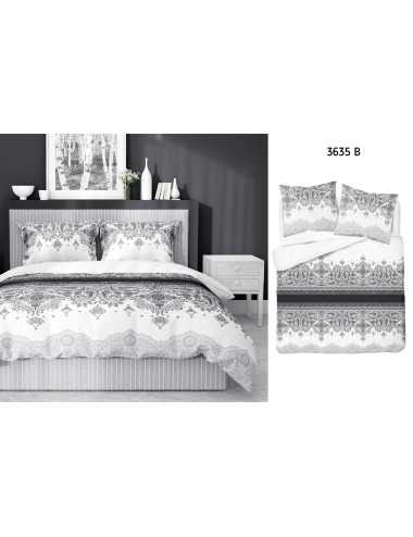 Komplet pościeli bawełnianej 220x200 ornament szarość-biel + 2x poszewka 3635 B - 5