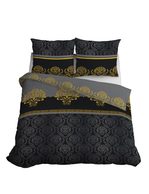Komplet pościeli bawełnianej 220x200 klasyk szarość-złoto-granat + 2x poszewka 3636 B