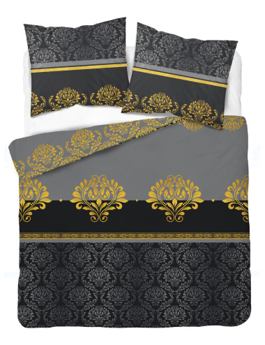 Komplet pościeli bawełnianej 220x200 klasyk szarość-złoto-granat + 2x poszewka 3636 B