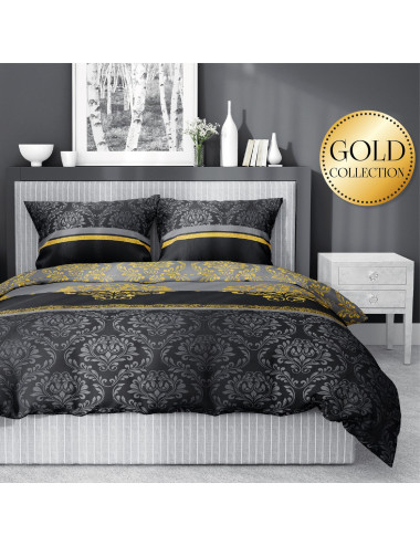 Komplet pościeli bawełnianej 220x200 klasyk szarość-złoto-granat + 2x poszewka 3636 B