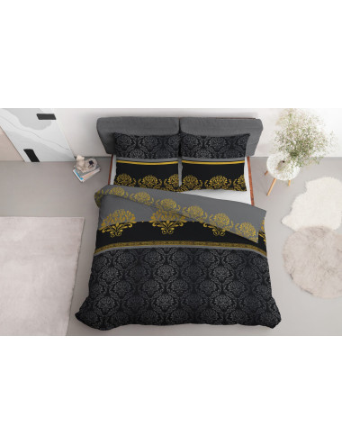 Komplet pościeli bawełnianej 220x200 klasyk szarość-złoto-granat + 2x poszewka 3636 B - 4