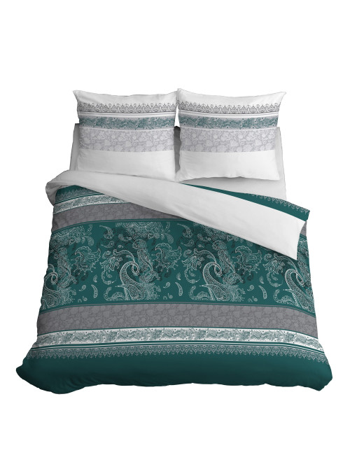 Komplet pościeli bawełnianej 220x200 klasyk turkus-biel-szarość + 2x poszewka 3638 B