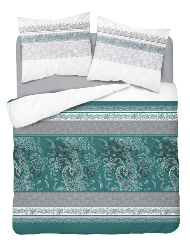 Komplet pościeli bawełnianej 220x200 klasyk turkus-biel-szarość + 2x poszewka 3638 B