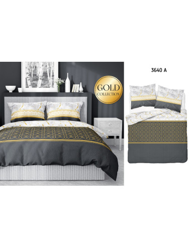 Komplet pościeli bawełnianej 220x200 klasyk grafit-złoto-biel + 2x poszewka 3640 A - 5
