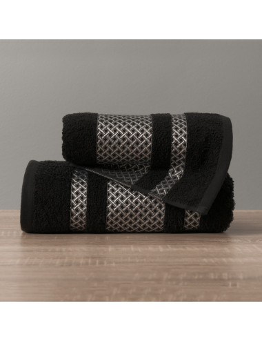 Ręcznik 50x90 czarny bawełniany ze srebrną bordiurą LIONEL 156