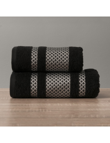 Ręcznik 70x140 czarny bawełniany ze srebrną bordiurą LIONEL 156