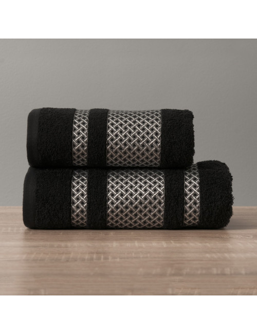 Ręcznik 70x140 czarny bawełniany ze srebrną bordiurą LIONEL 156