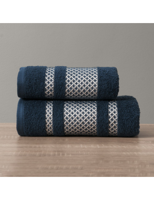 Ręcznik 50x90 granatowy bawełniany LIONEL ze srebrną bordiurą 010