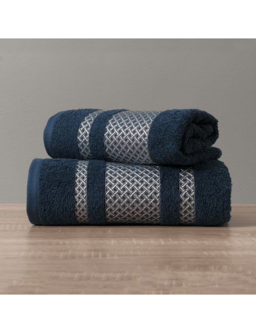 Ręcznik 50x90 granatowy bawełniany LIONEL ze srebrną bordiurą 010