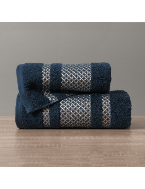 Ręcznik 70x140 granatowy bawełniany LIONEL ze srebrną bordiurą 010