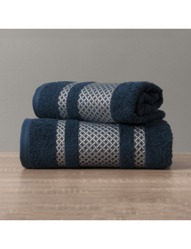 Ręcznik 70x140 granatowy bawełniany LIONEL ze srebrną bordiurą 010