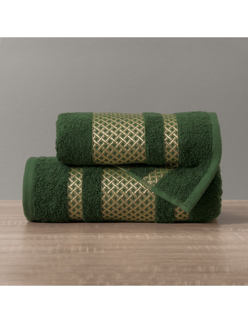 Ręcznik 50x90 zielony bawełniany LIONEL ze złotą bordiurą 002