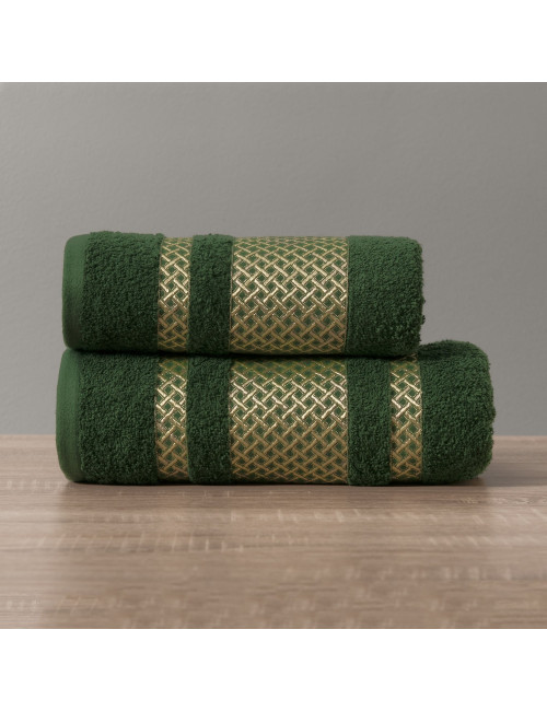Ręcznik 70x140 zielony bawełniany LIONEL ze złotą bordiurą 002