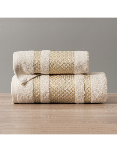 Ręcznik 50x90 kremowy bawełniany LIONEL ze złotą bordiurą 783