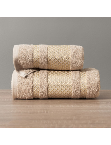 Ręcznik 50x90 beżowy bawełniany LIONEL ze złotą bordiurą 790