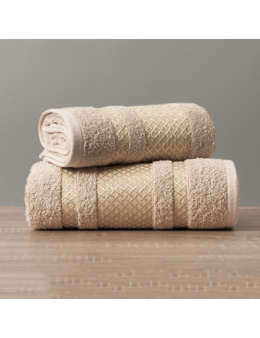 Ręcznik 50x90 beżowy bawełniany LIONEL ze złotą bordiurą 790