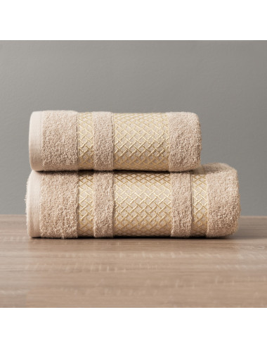 Ręcznik 50x90 beżowy bawełniany LIONEL ze złotą bordiurą 790