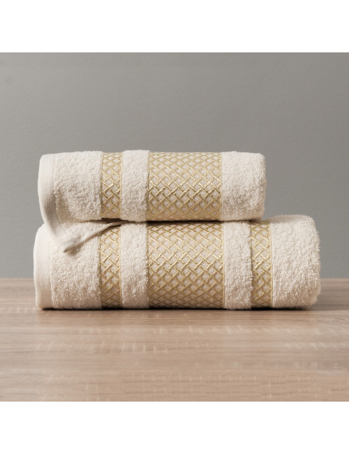 Ręcznik 70x140 kremowy bawełniany LIONEL ze złotą bordiurą 783