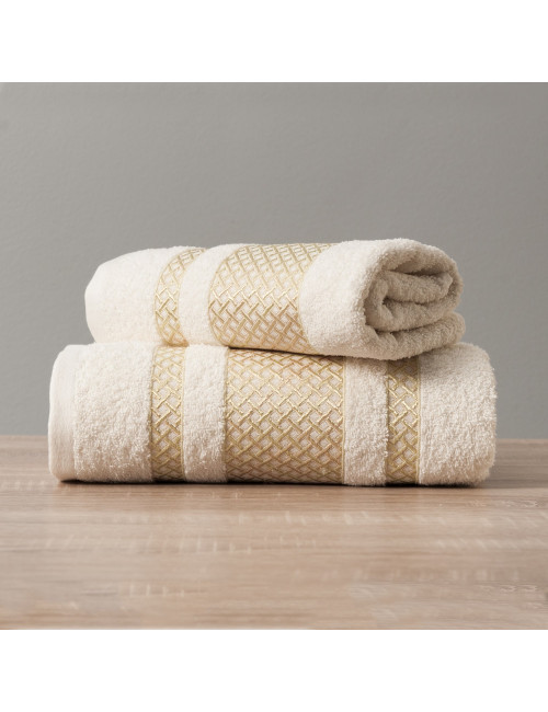 Ręcznik 70x140 kremowy bawełniany LIONEL ze złotą bordiurą 783