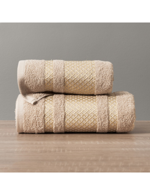 Ręcznik 70x140 beżowy bawełniany LIONEL ze złotą bordiurą 790