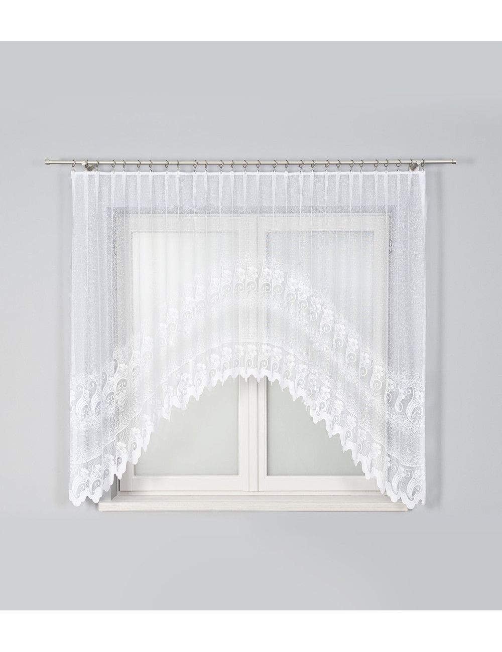 Biała firana na żabki 160x310 do kuchni, salonu. Żakardowe firany ADELINA