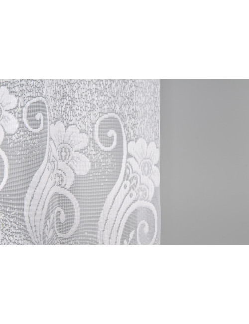 Biała firana na żabki 160x310 do kuchni, salonu. Żakardowe firany ADELINA