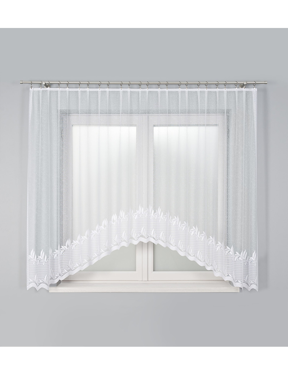 Biała firana na żabki 160x310 do kuchni, salonu. Żakardowe firany KAMELIA