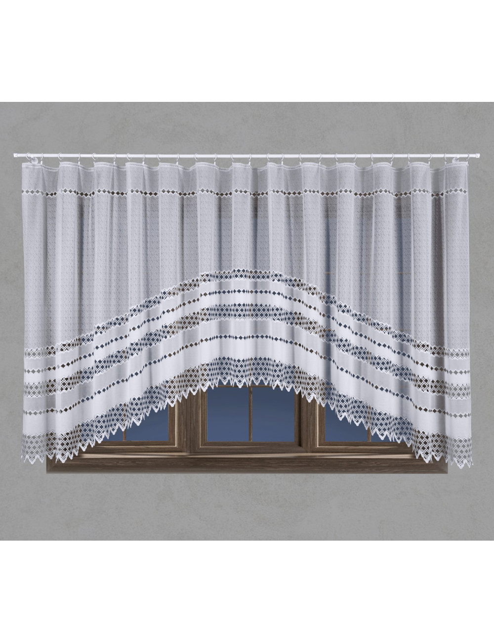 Biała firana na żabki 160x340 do kuchni, salonu. Żakardowe firany FILOMENA