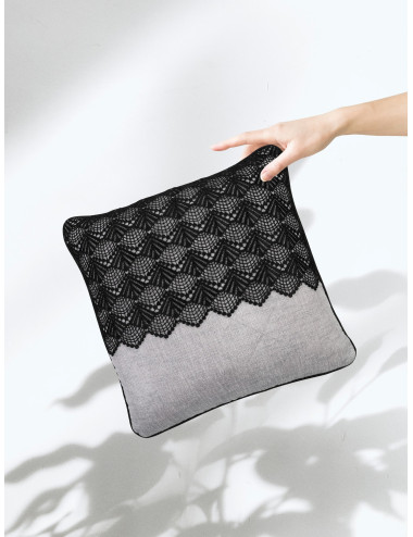 Poszewka 45x45 SHINY srebrna pikowana czarna gipiura biza Bagdad - 4