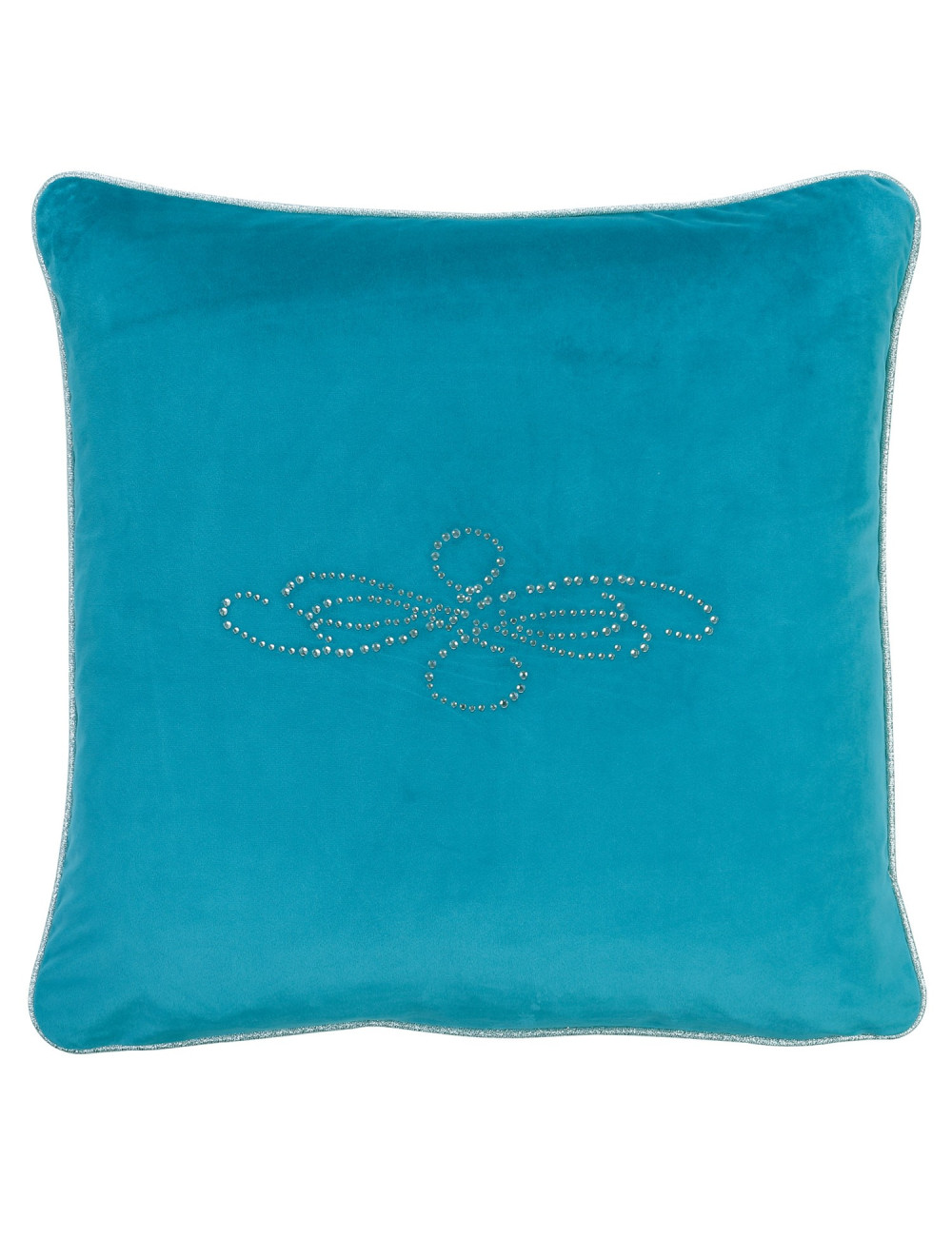 Ozdobna poszewka na poduszkę 45x45 turkus dekoracyjna dżety cekiny kwadratowa