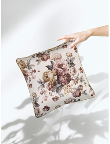 Poszewka 45x45 SHINY kwiaty biel-róż- brąz złota biza Bagdad - 4