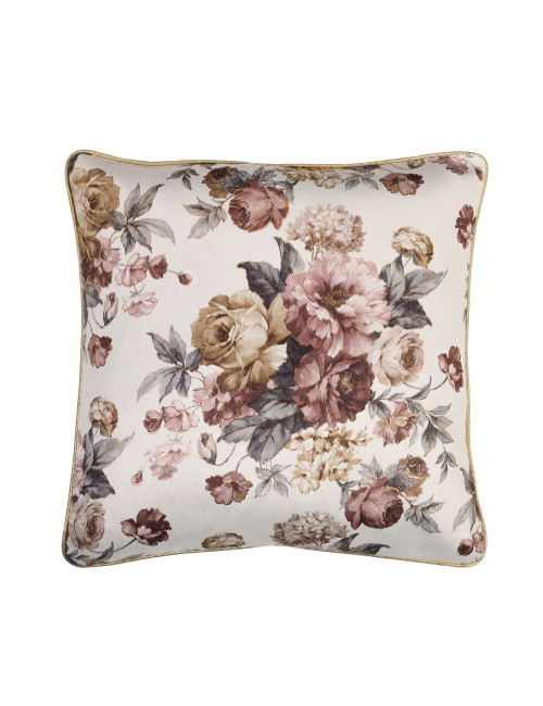 Elegancka biało różowa poszewka na poduszkę 45x45 złota biza SHINY