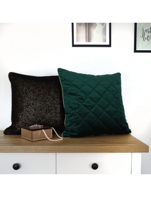 Elegancka czarna poszewka na poduszkę 45x45 złoty wzór tłoczona SHINY