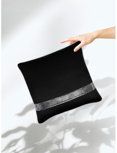 Poszewka 45x45 SHINY czarna gładka z taśmą ozdobną cekiny srebrna biza Bagdad - 4