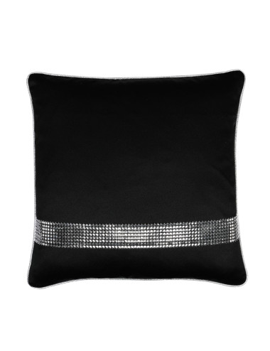 Czarna poszewka 45x45 gładka z taśmą ozdobną cekiny srebrna biza SHINY