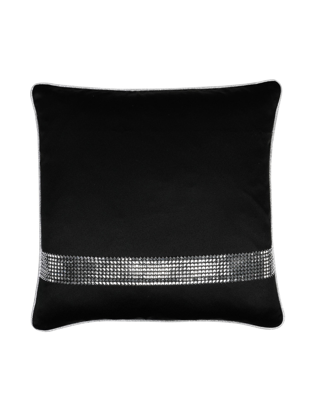 Czarna poszewka 45x45 gładka z taśmą ozdobną cekiny srebrna biza SHINY
